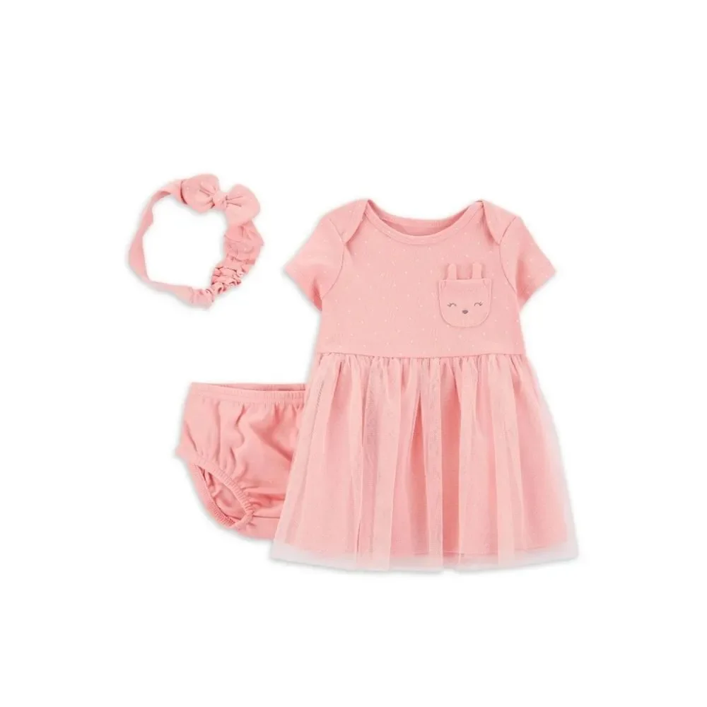 Nwt Easter Summer Baby Girl Raffle Tulle Dress set, 3pc, 100% cotton